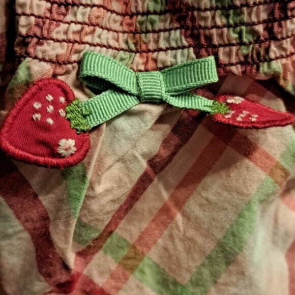Gymboree girls 3-6 months plaid cap sleeve shirt with strawberry on a bow VGUC - Picture 4 of 8